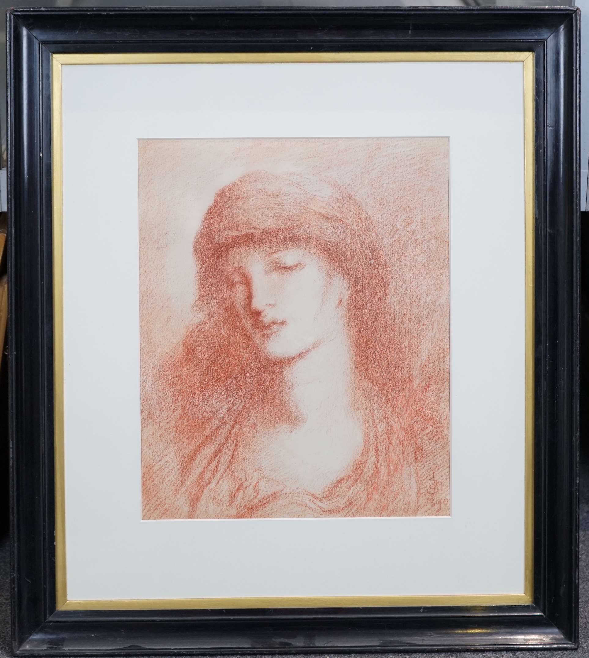 Simeon Solomon (British, 1840-1905), Head of a woman, sanguine chalk, 35 x 28.5cm